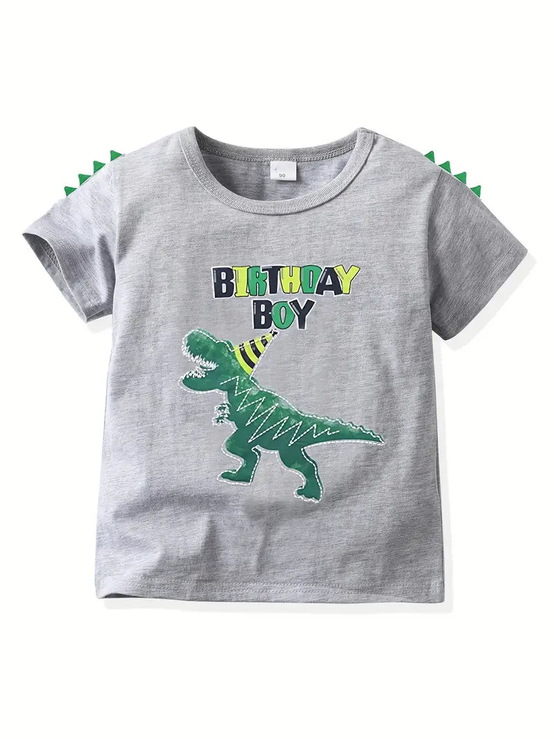 Chemise garçon grise motif dinosaure Birthday Boy – t-shirt anniversaire enfant