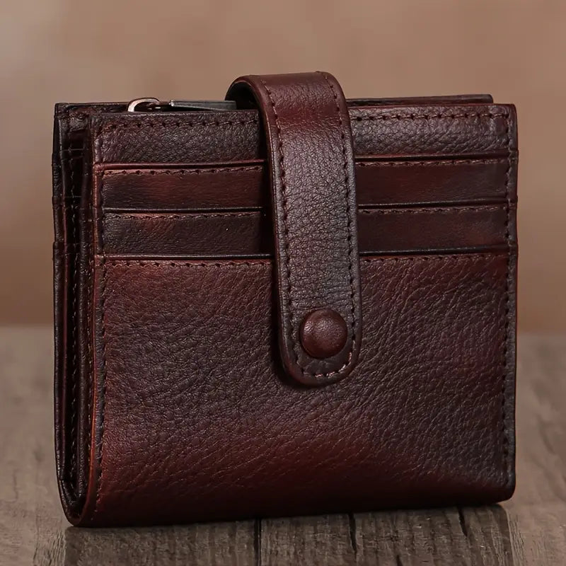 Portefeuille femme en cuir marron – Compact, élégant et multi-compartiments
