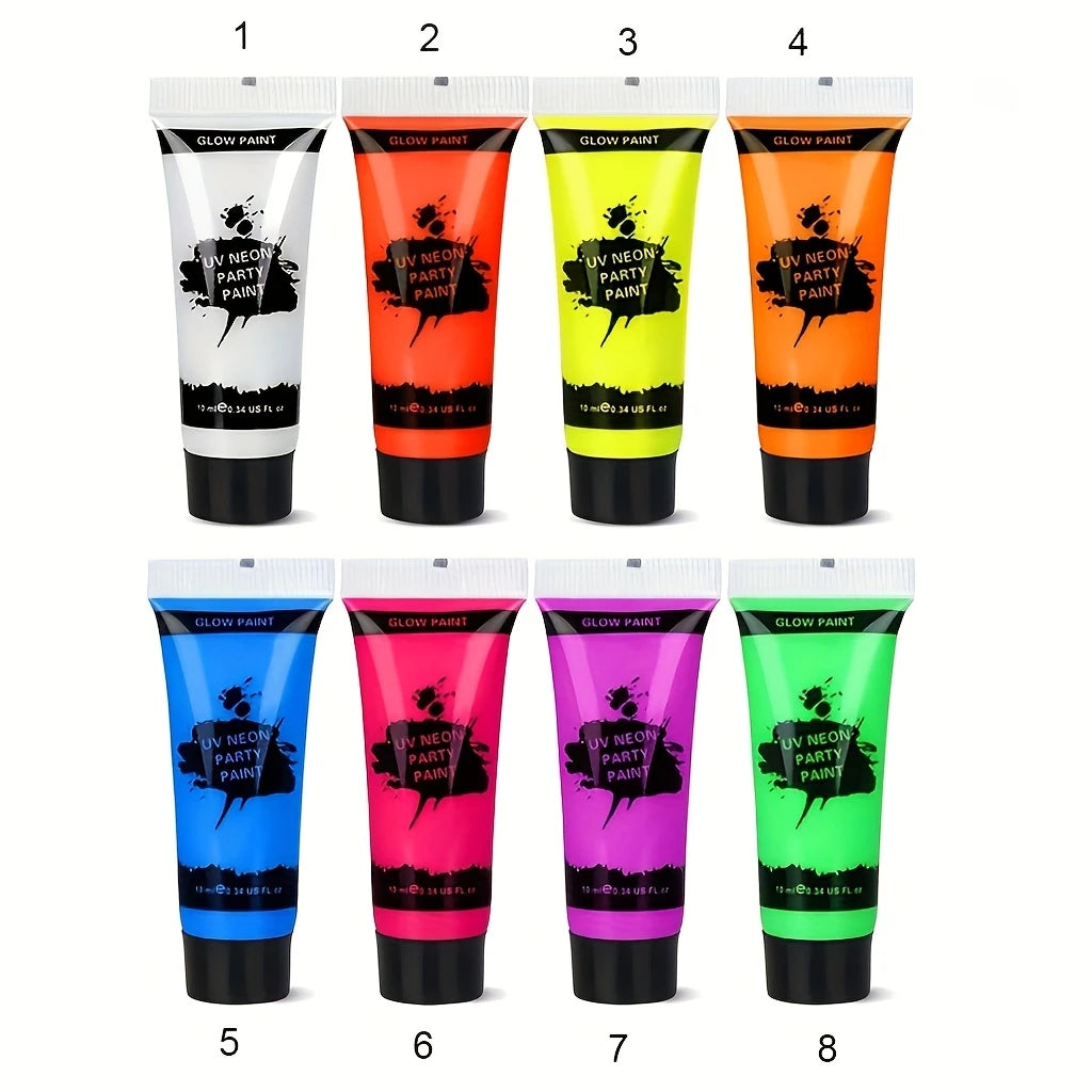 Peinture Fluorescente UV pour Visage et Corps – 8 Couleurs Néon Réactives à la Lumière Noire
