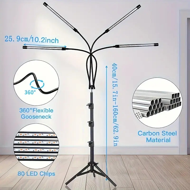 Lampe de Croissance LED à Trépied Réglable – Éclairage Horticole Professionnel pour Plantes d’Intérieur