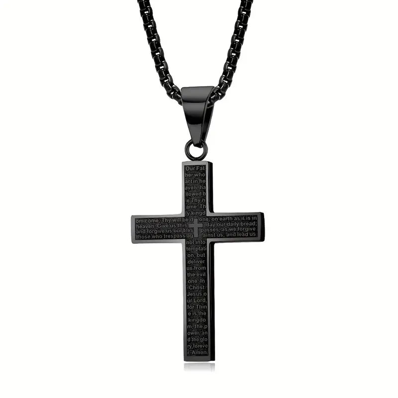 Collier homme pendentif croix en acier inoxydable – Chaîne robuste argent, or ou noir