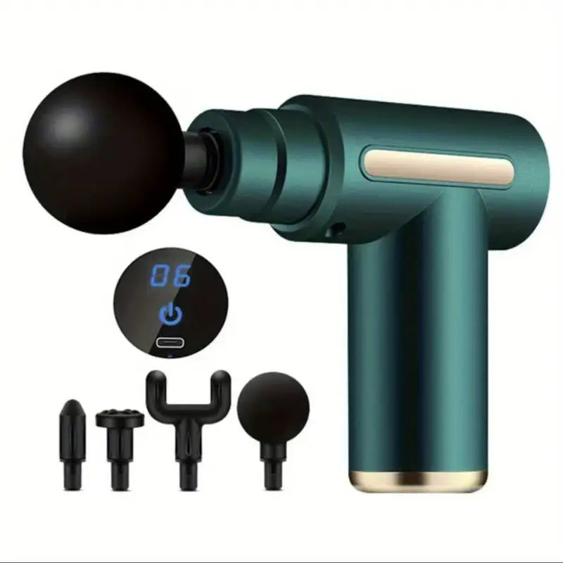 Pistolet de Massage Musculaire Électrique – 6 Vitesses, 4 Têtes, Écran LCD, Relaxation Profonde & Récupération Sportive