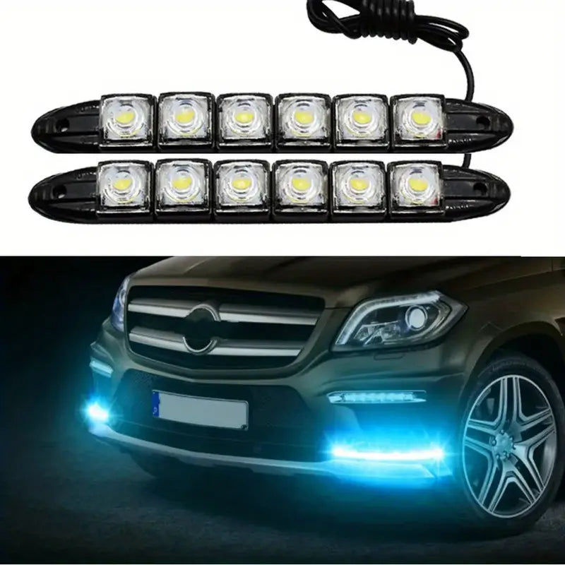 Feux LED DRL Voiture 2x6 LEDs Ultra-Lumineux – Éclairage Diurne Étanche pour Pare-chocs Avant, Style Tuning