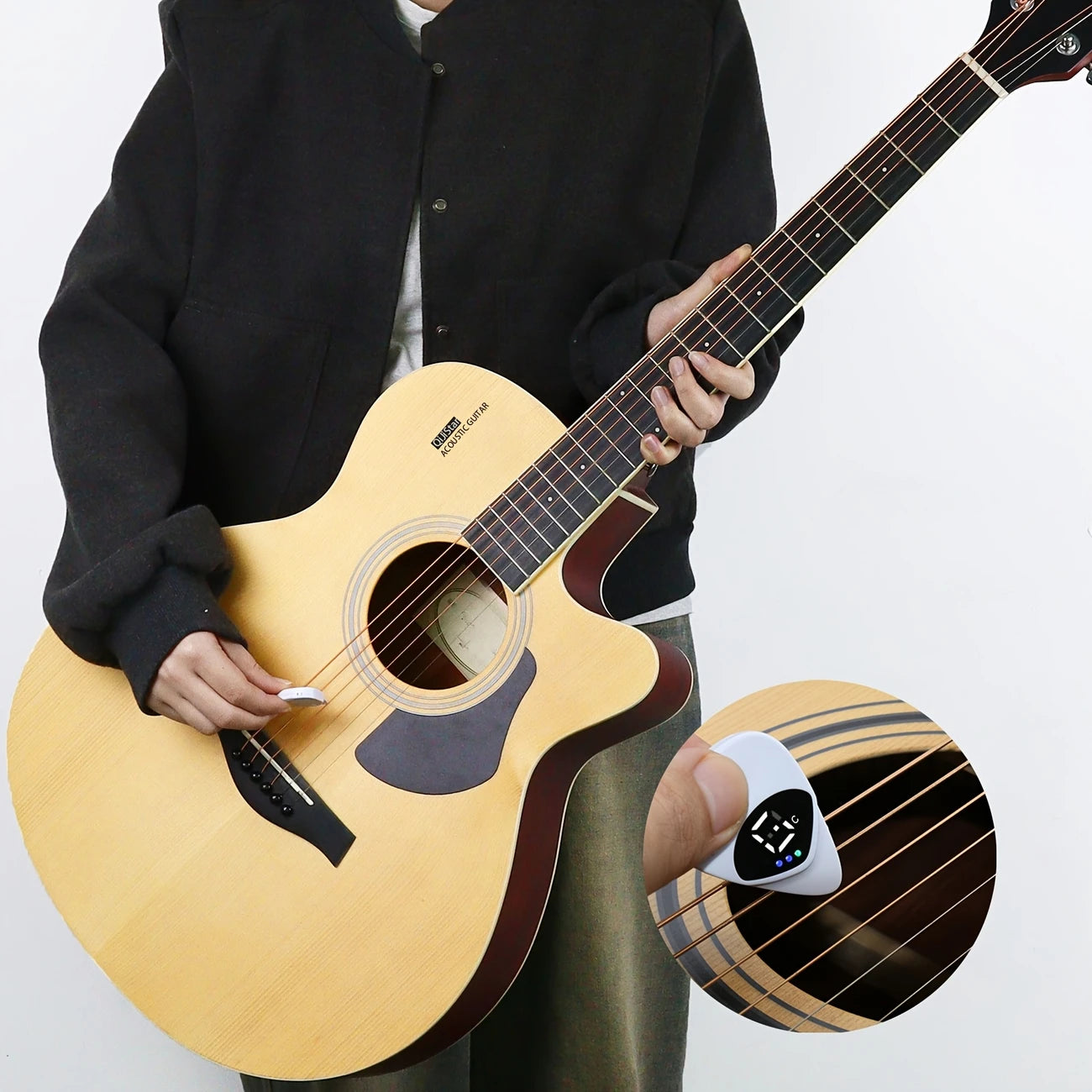 Médiator numérique avec accordeur intégré – Accessoire 2 en 1 pour guitare acoustique et électrique