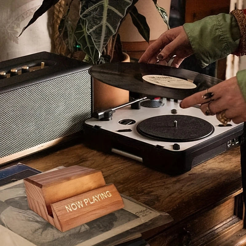 Support Vinyle "Now Playing" en Bois Massif – Présentoir Élégant pour Disque en Lecture