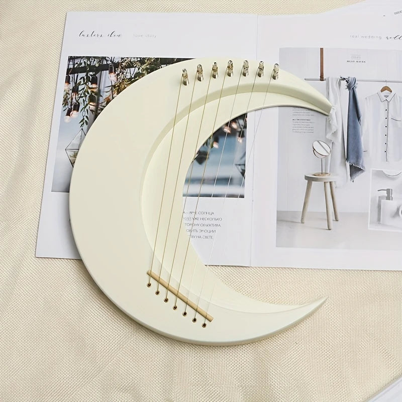 Harpe Lyre en Forme de Lune – Instrument à Cordes Élégant 7 Notes, Design Minimaliste pour Musique Douce & Décoration Artistique