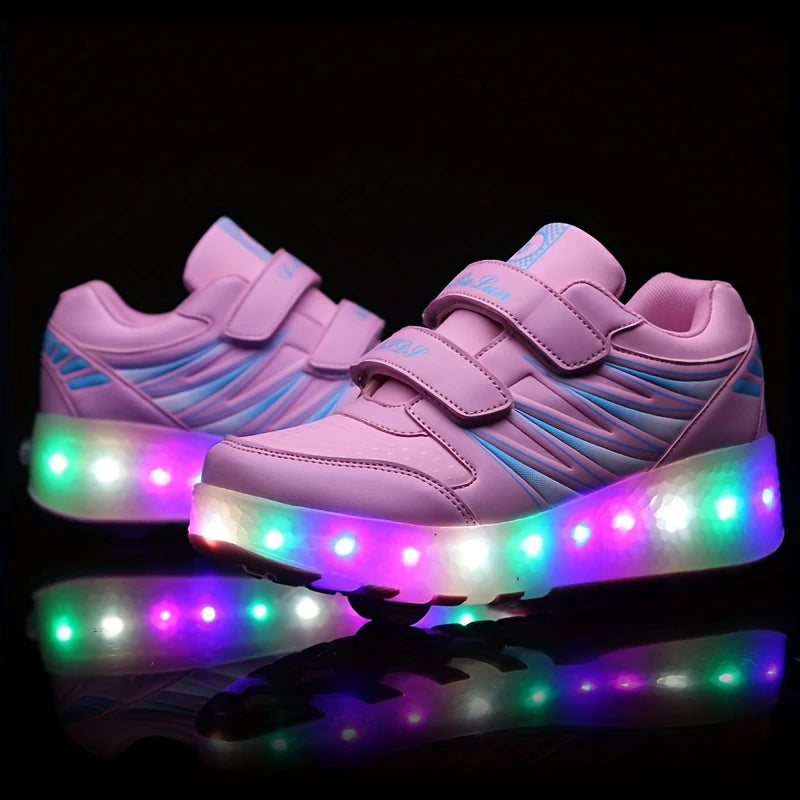 Baskets Lumineuses Enfant – Chaussures LED à Scratch Rose avec Semelle Multicolore, Sport & Loisirs Tendance