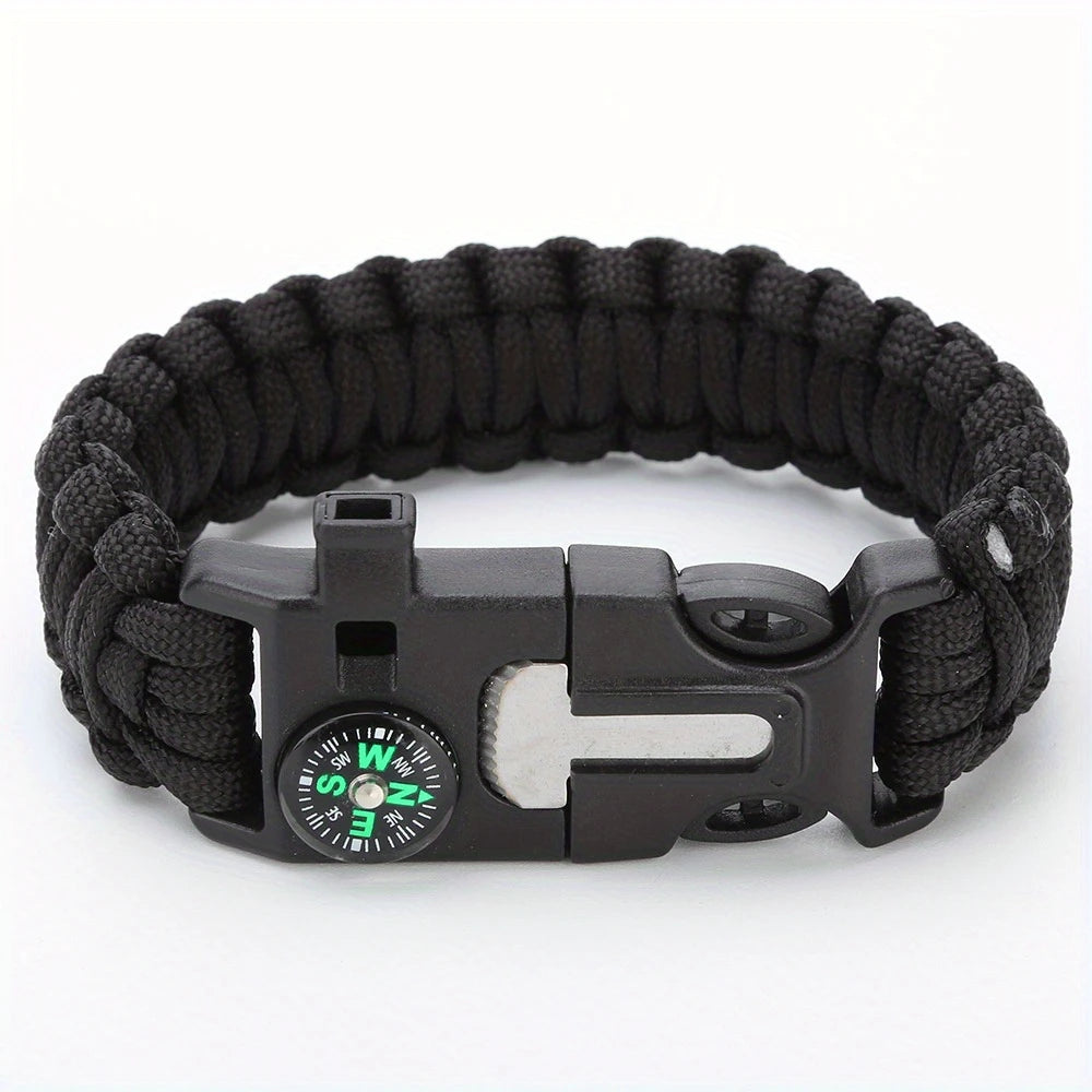 Bracelet de Survie Paracorde 5 en 1 – Boussole, Sifflet, Pierre à Feu & Couteau