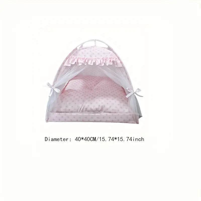 Tente Lit pour Chat en Tissu Rose avec Voilage – Maison Douillette et Respirante pour Animaux de Compagnie