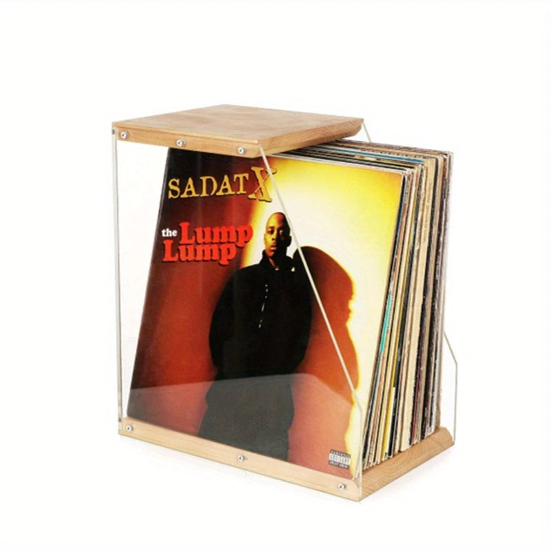 Boîte de Présentation Vinyle en Bois & Acrylique – Support Incliné Design pour Albums LP