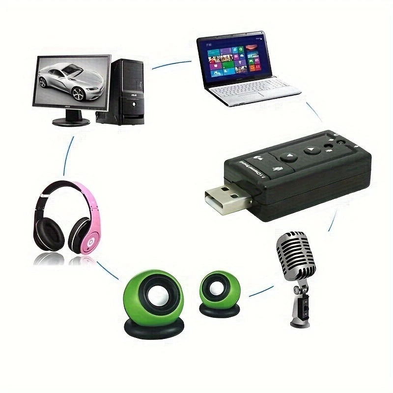Carte Son USB 7.1 Canaux – Adaptateur Audio Externe Plug & Play pour Casque et Micro