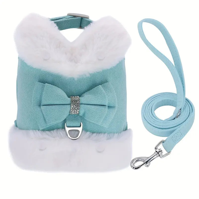 Manteau Harnais pour Petit Chien – Veste Hivernale Doublée avec Noeud Décoratif et Attache Laisse Intégrée
