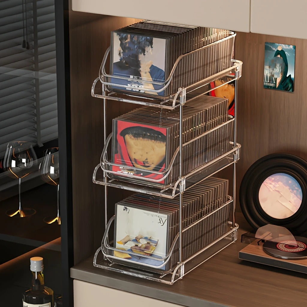 Étagère Transparente pour Rangement CD – Organiseur Empilable & Design Élégant