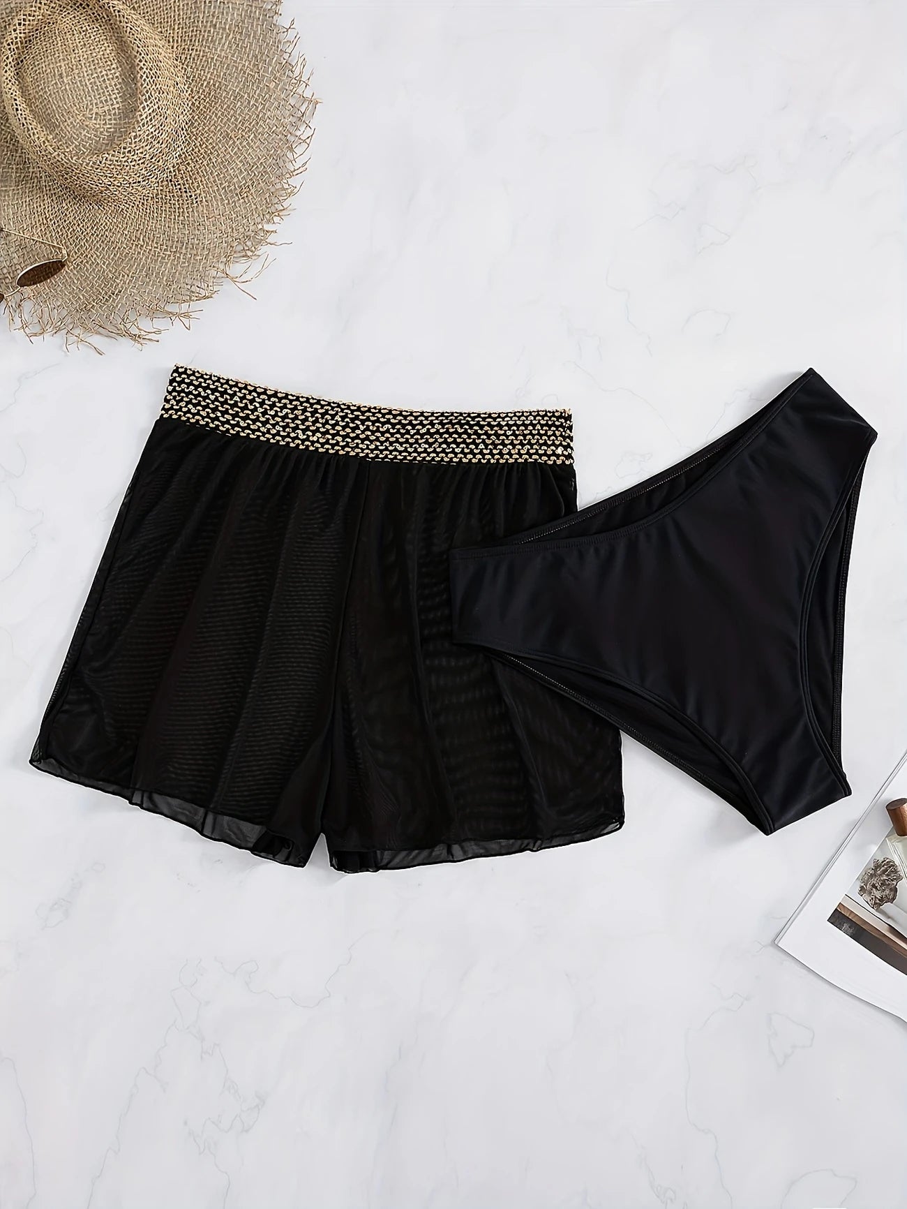 Short de plage transparent taille haute – Paréo short fluide et léger pour femmes aux courbes généreuses