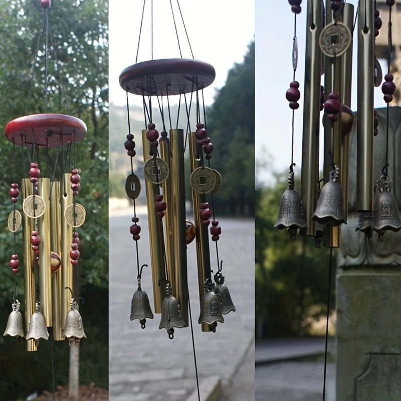 Carillon Feng Shui en Cuivre et Bois – Clochettes décoratives apaisantes pour jardin ou intérieur