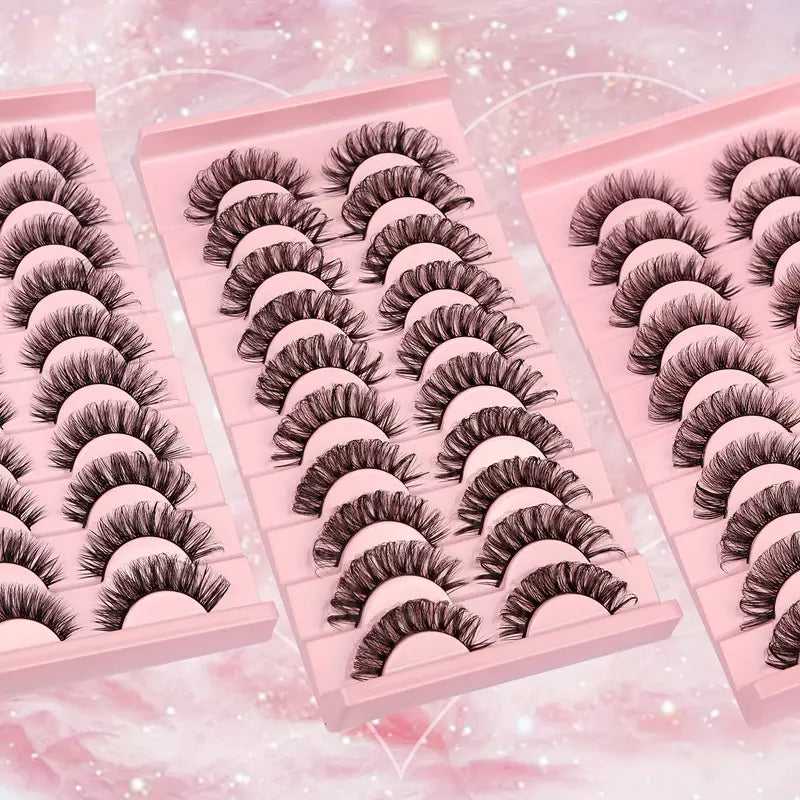 Faux Cils Naturels 3D Effet Croisé – Lot de 10 Paires Ultra Légères et Réutilisables pour un Regard Intense et Glamour