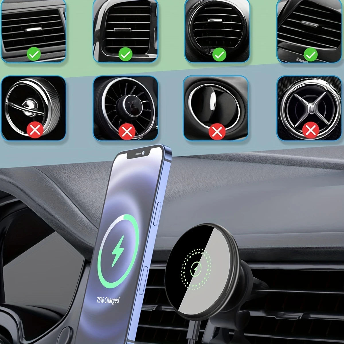 Chargeur Sans Fil Voiture avec Ventouse et Indicateur LED – Support Magnétique pour Smartphone