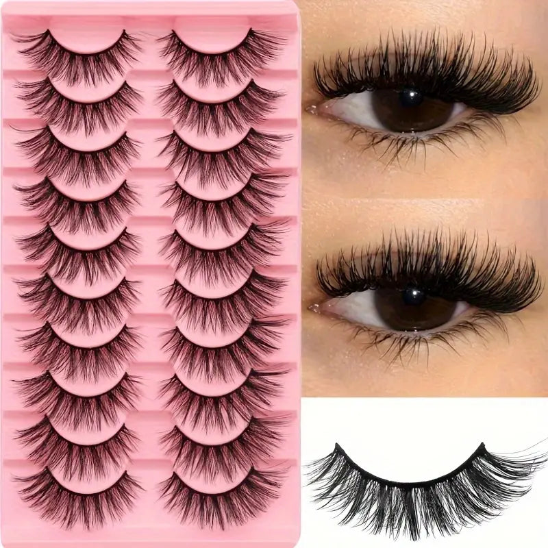 Faux Cils Volumineux Effet 3D – Lot de 10 Paires Réutilisables pour un Regard Intense et Séduisant