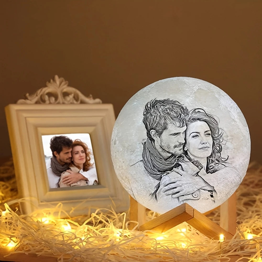 Lampe lune personnalisée avec photo gravée – Cadeau romantique et lumineux pour couple ou mariage