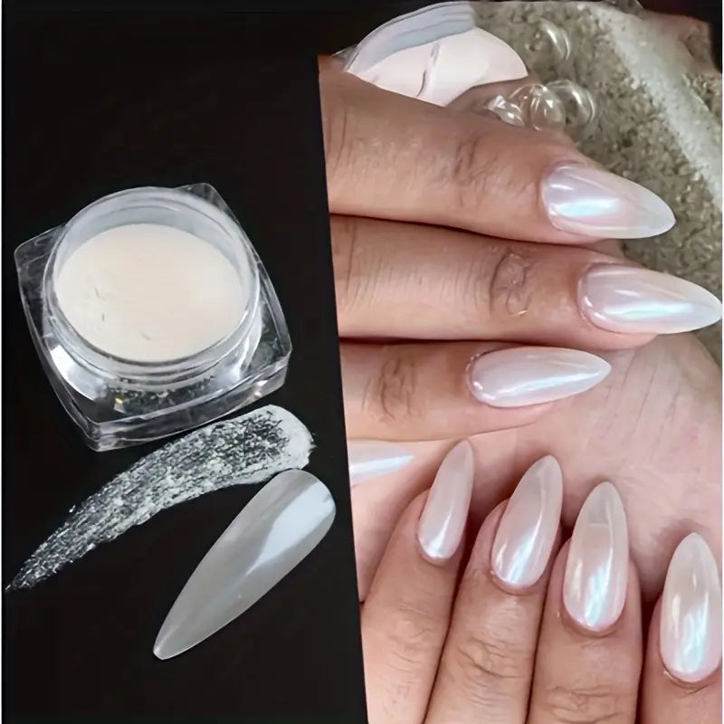 Poudre Effet Nacré Blanc – Vernis en Poudre Ultra Brillant pour Ongles Élégants