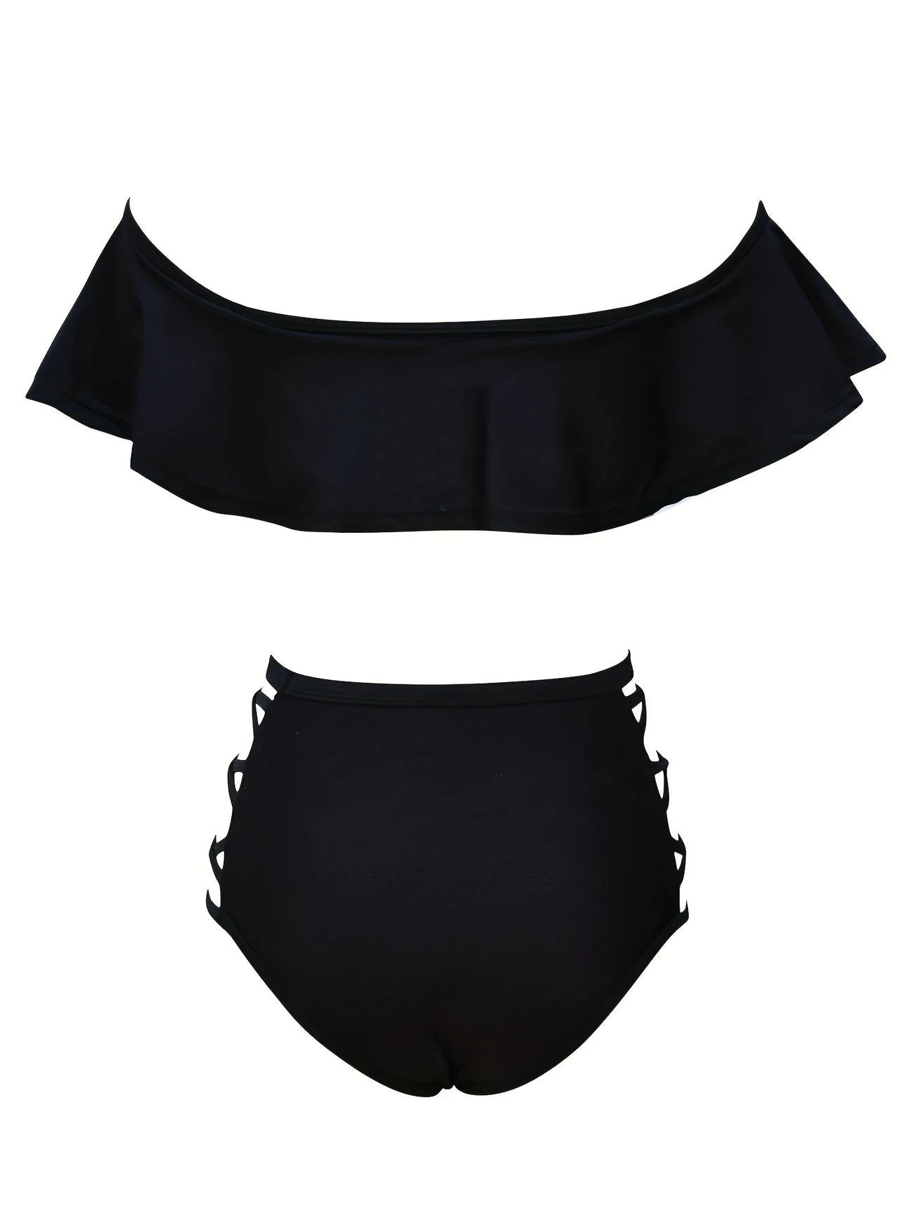 Ensemble Maillot de Bain Femme à Volants – Haut Épaules Dénudées & Culotte Taille Haute à Lanières