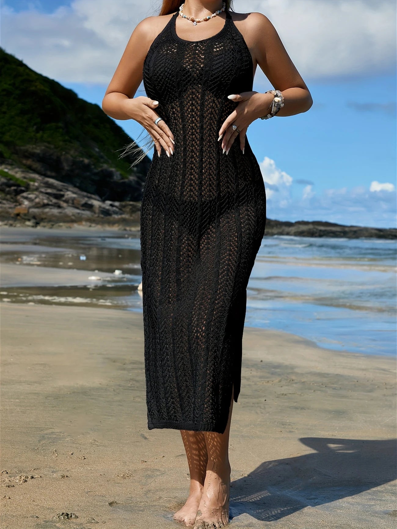 Robe de Plage en Maille Crochet – Tunique Longue Transparente Élégante Été