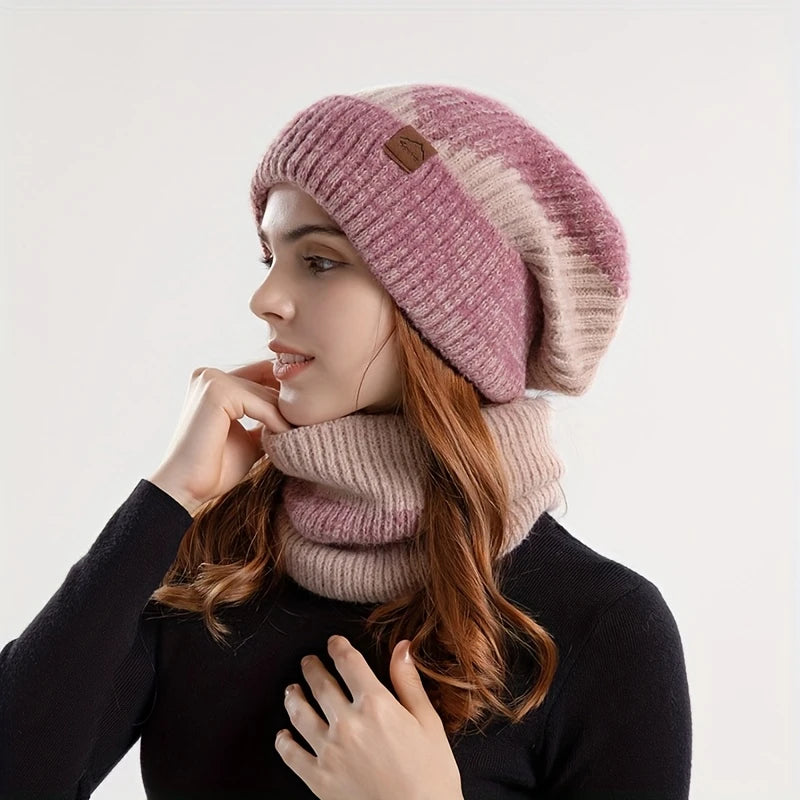 Ensemble Hiver Femme 2/3 Pièces – Bonnet, Tour de Cou et Gants Tactiles Chauds en Laine Tricotée