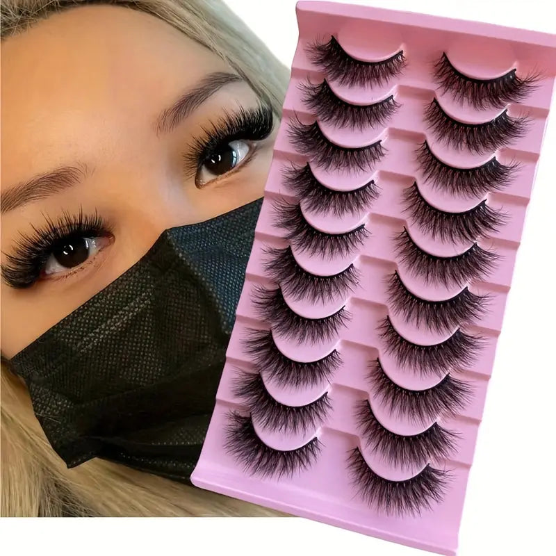 Faux Cils Effet Naturel Volume 3D – Lot de 10 Paires Ultra Douces et Réutilisables pour Regard Glamour