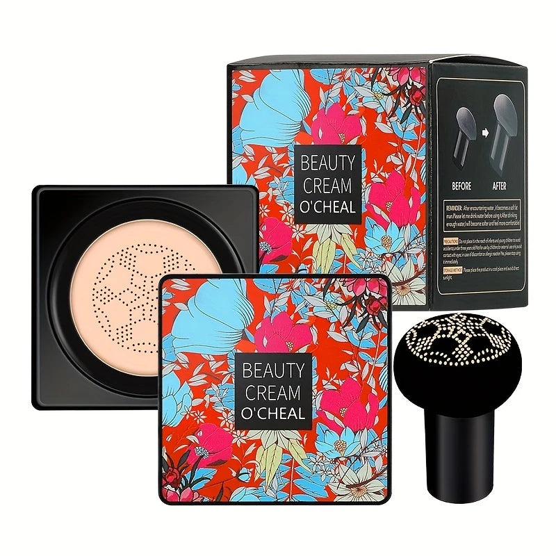 Fond de Teint Cushion Crème O’Cheal – Maquillage Haute Couvrance avec Éponge Tampon Fleur pour Teint Parfait