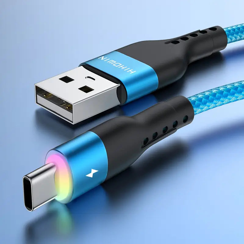 Câble USB-C Tressé Violet avec LED – Charge Rapide 3A – Résistant et Stylé pour Android & Appareils USB-C