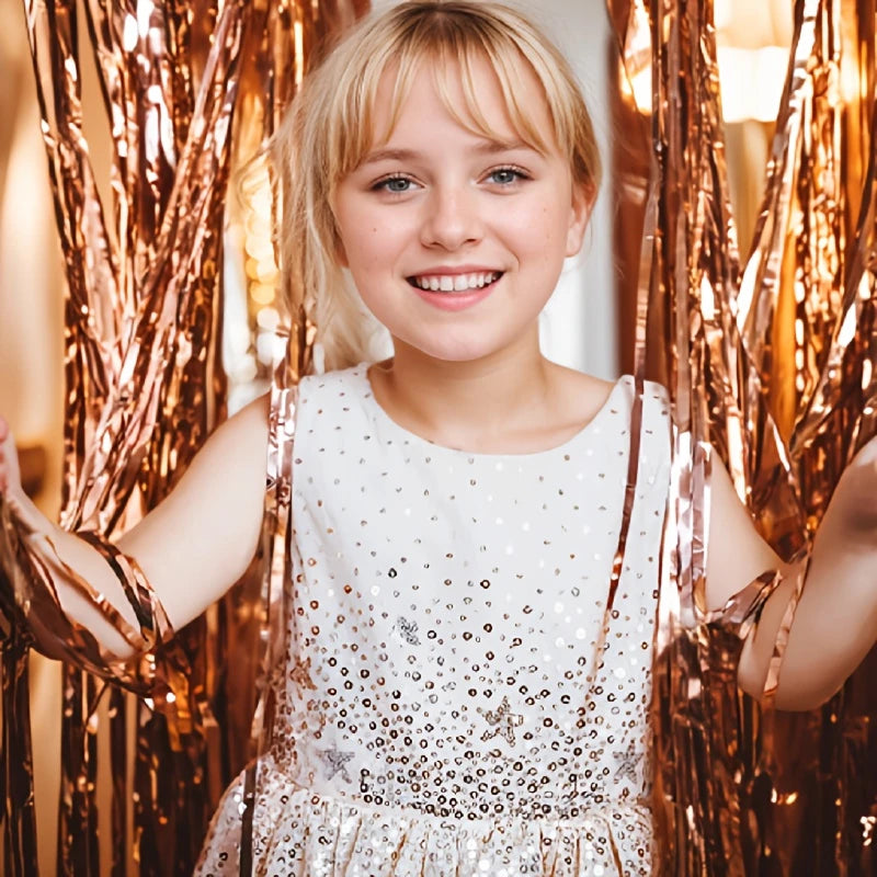 Rideau Frangé Métallique Doré – Décoration Festive pour Photos, Anniversaires et Événements