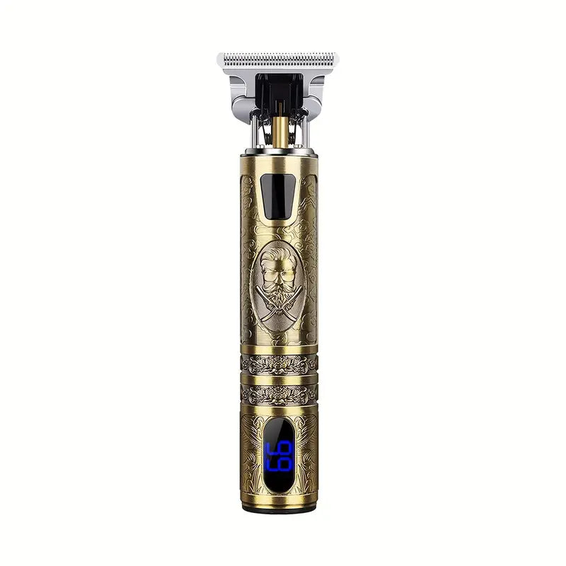 Tondeuse à Cheveux Professionnelle Vintage – Rechargeable USB, Écran LED, 4 Sabots, Idéale pour Dégradés et Barbe