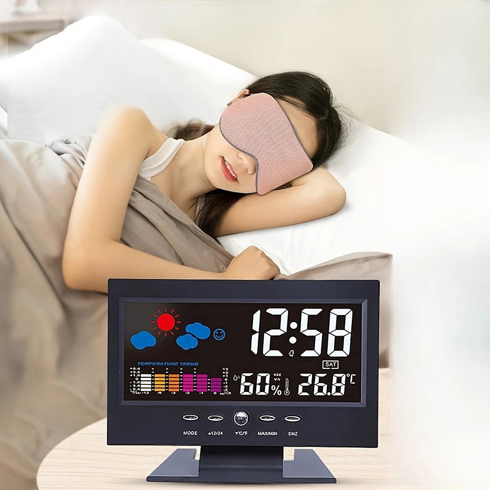 Station Météo Intelligente avec Écran LCD – Horloge Digitale, Température, Humidité & Prévisions Météo