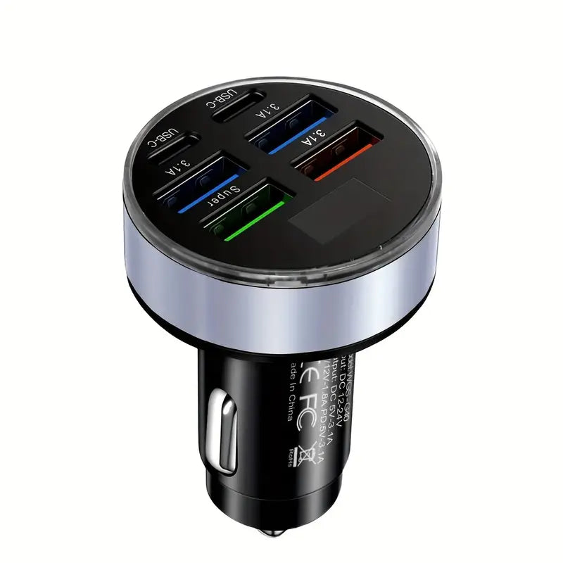 Chargeur Voiture USB & USB-C 6 Ports – 3.1A Haute Vitesse – Adaptateur Allume-Cigare Universel pour Smartphone, Tablette, GPS