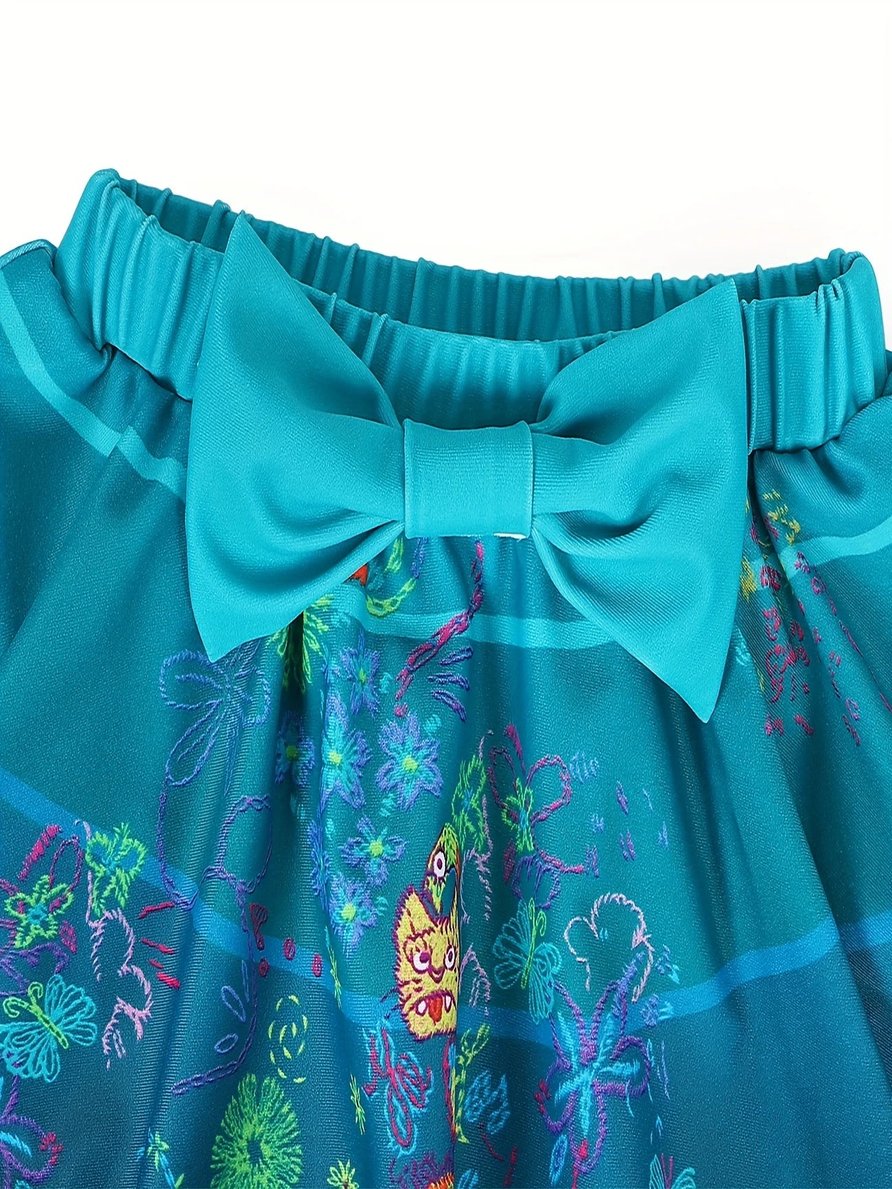 Maillot de bain deux pièces fille – Haut à volants bohème et jupe imprimée avec nœud