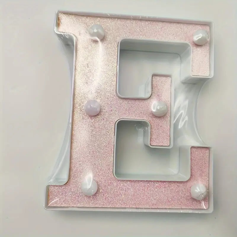 Lettre Lumineuse LED Alphabet Décorative – Initiale E Rose Pailleté pour Éclairage de Chambre et Fête