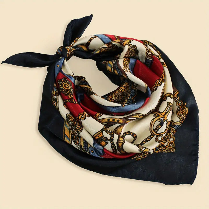 Foulard carré en soie motif équestre rouge et doré – Écharpe élégante pour femme