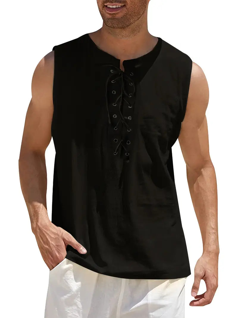 Débardeur fantaisie homme – Top sans manches à lacets style médiéval tendance