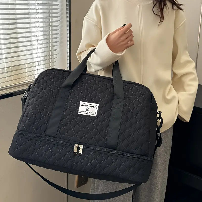 Sac de voyage noir matelassé  Bagage cabine élégant et grande capacité