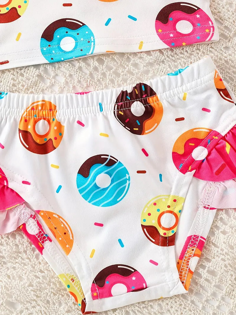 Maillot de bain fille deux pièces – Bikini fun imprimé donuts colorés