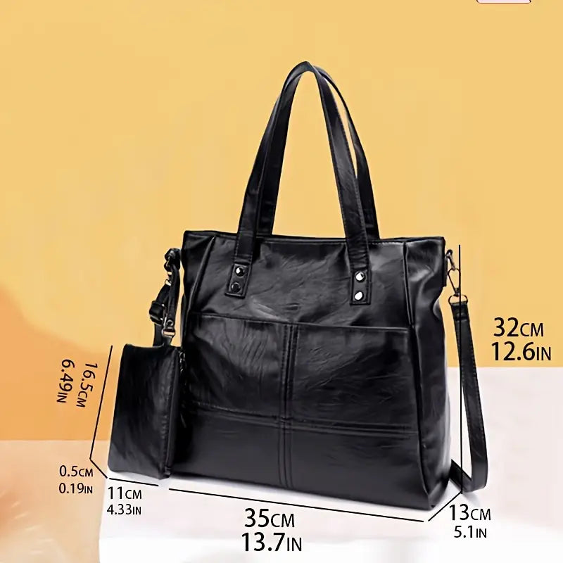 Sac Cabas Femme Noir Élégant en Simili Cuir – Grand Sac à Main avec Bandoulière et Pochette Amovible
