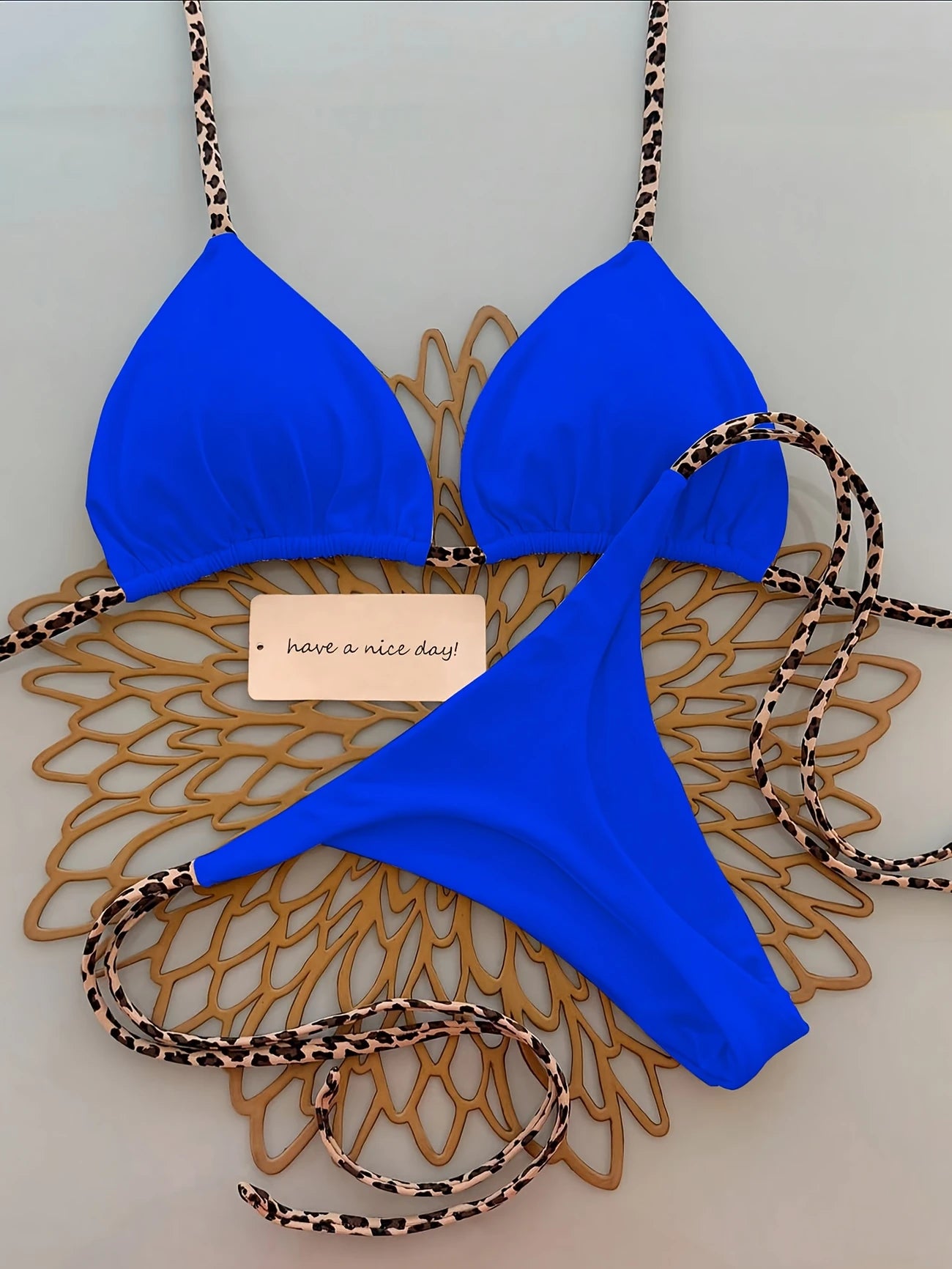 Haut de Bikini Femme Triangle – Bretelles Léopard à Nouer, Look Sauvage et Raffiné