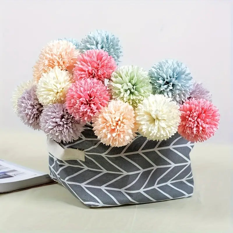 Fleurs Artificielles Pompons Bleu Pastel – Décorations de Fête Élégantes pour Mariage, Anniversaire & Table