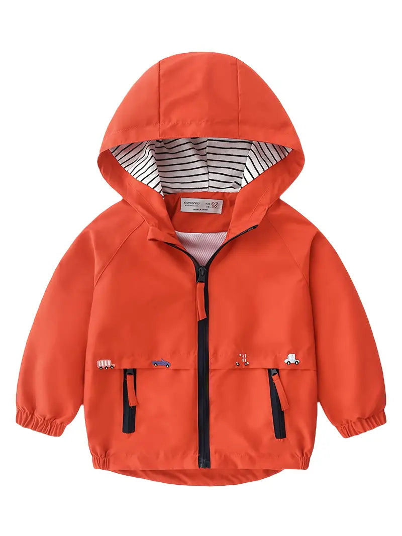 Veste Coupe-Vent Enfant à Capuche – Imperméable Légère avec Motifs Voitures