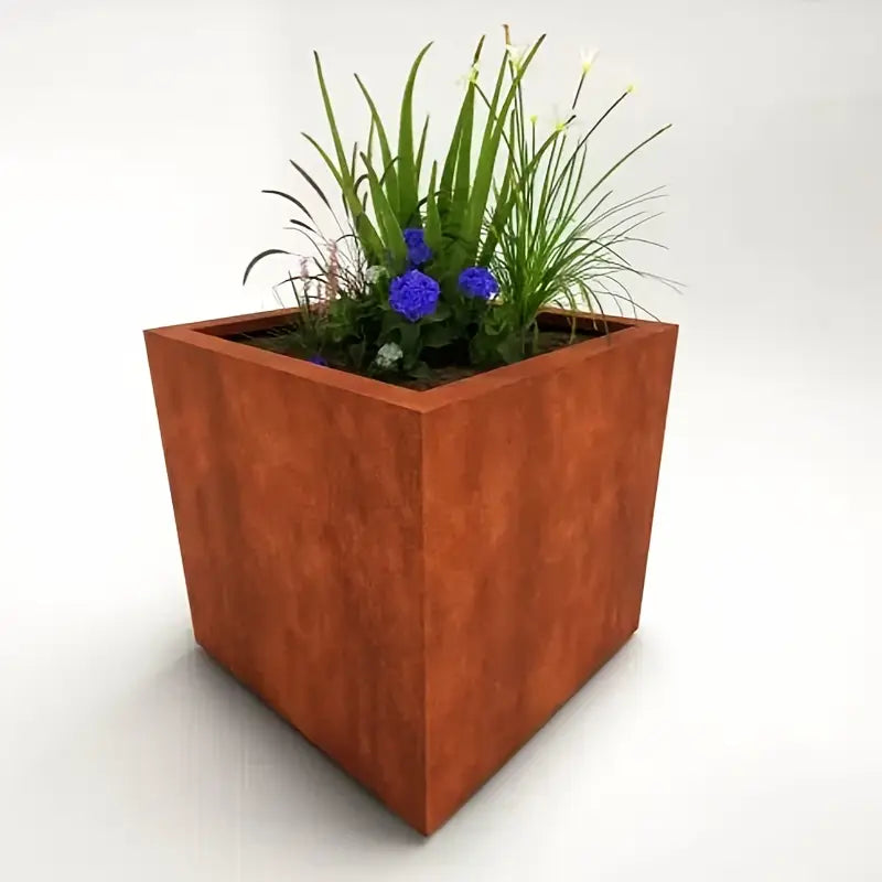 Grande jardinière carrée effet rouille – Pot de fleurs design pour extérieur, terrasse et jardin
