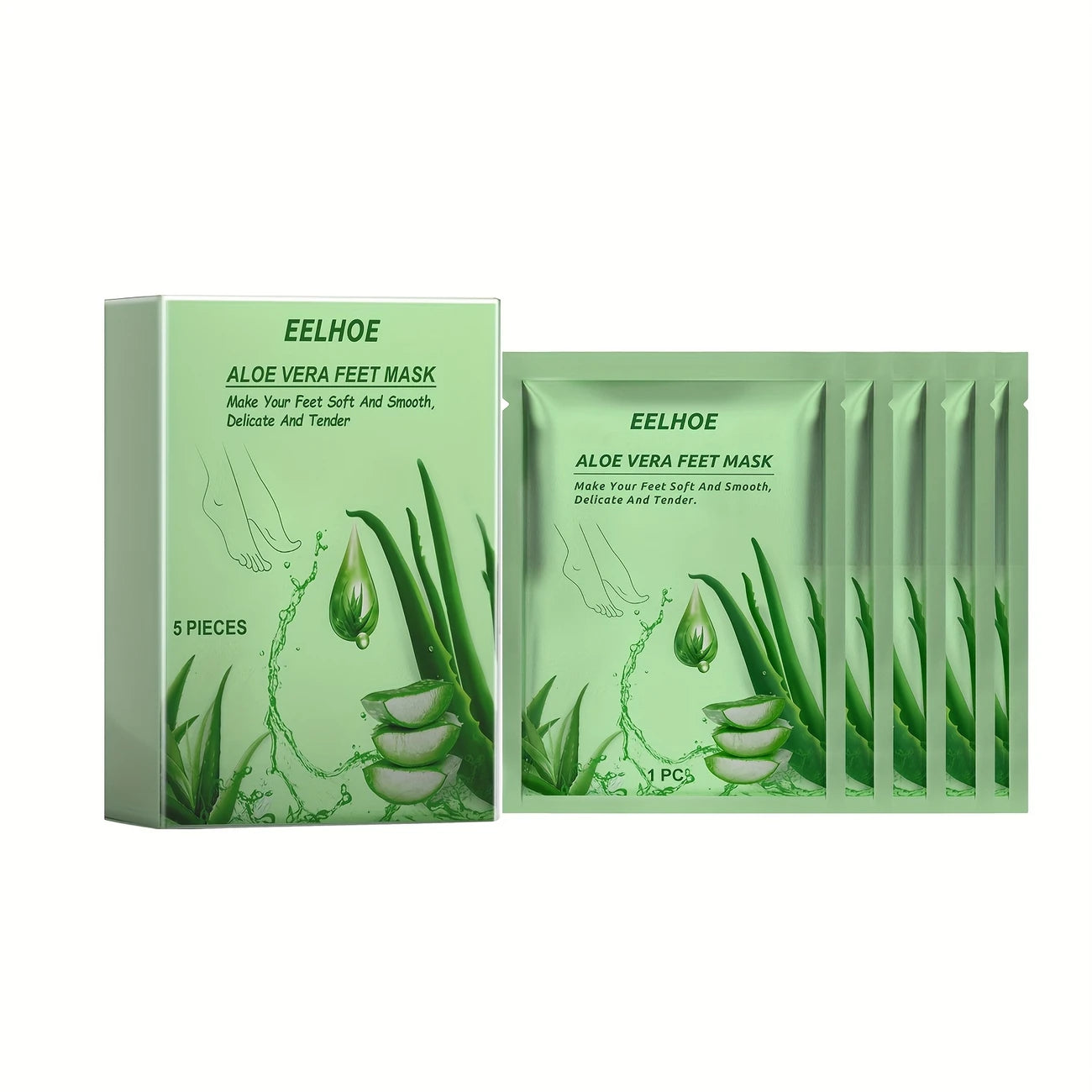 Masque Pieds Exfoliant à l’Aloe Vera – 5 Paires Hydratantes pour Peaux Sèches et Talons Fendillés