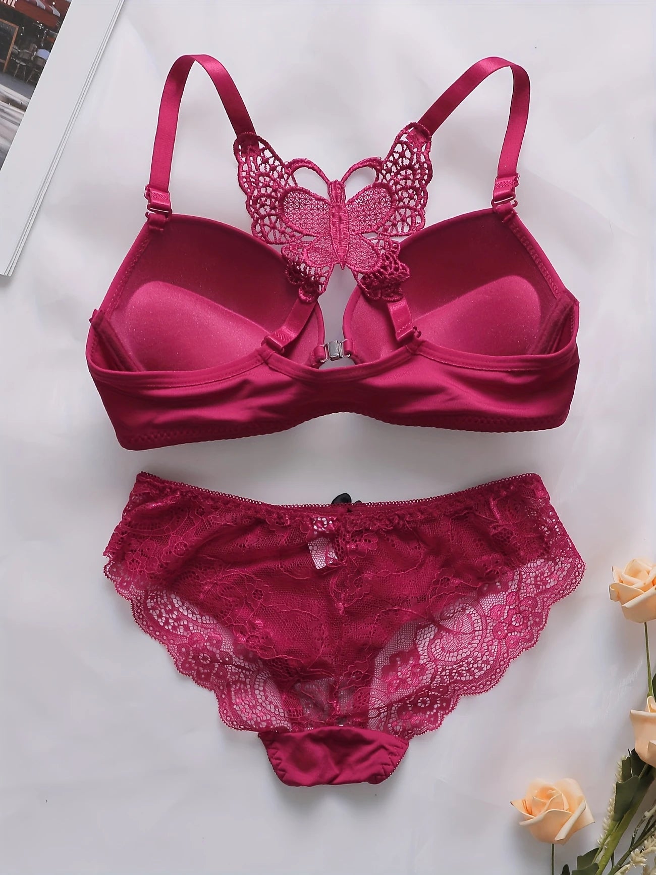 Ensemble lingerie femme push-up – Soutien-gorge à armatures avec culotte nœud chic