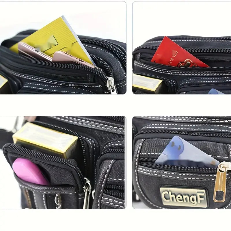 Sac banane homme multi-poches en toile – Pratique, robuste et parfait pour les voyages