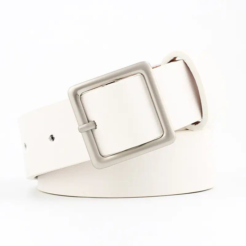 Ceinture femme en cuir marron avec boucle carrée argentée – Style classique et élégant