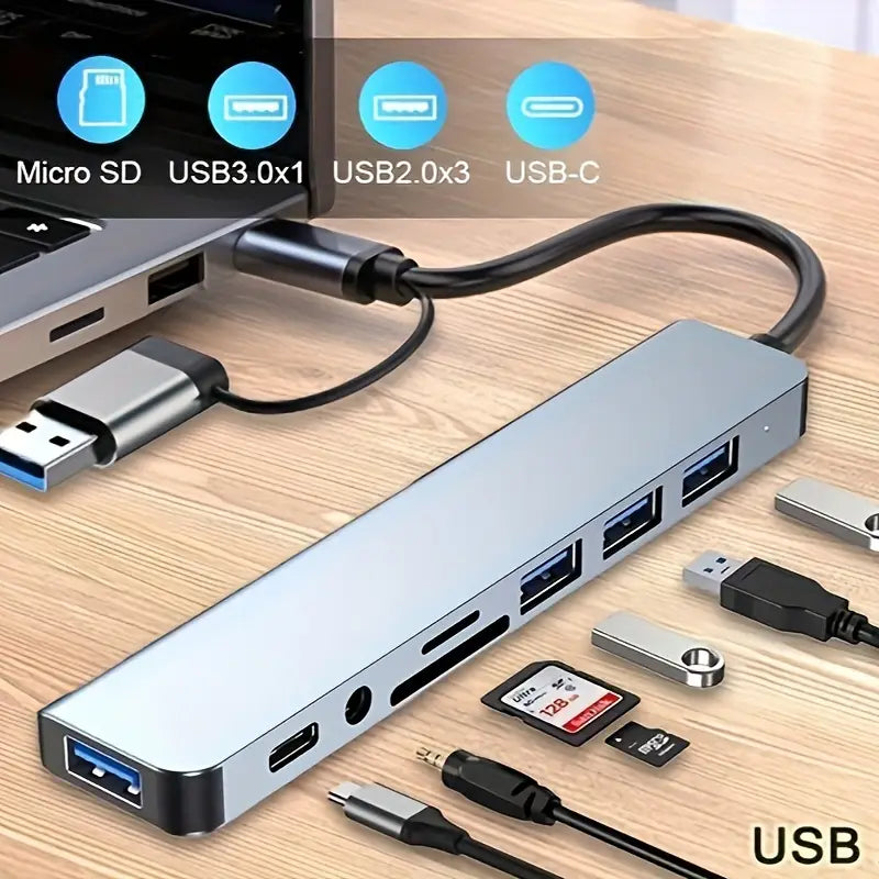 Hub USB Multiport 7 en 1 – Adaptateur USB-C avec HDMI, USB 3.0, USB 2.0, Lecteur de Carte SD/TF et Prise Jack